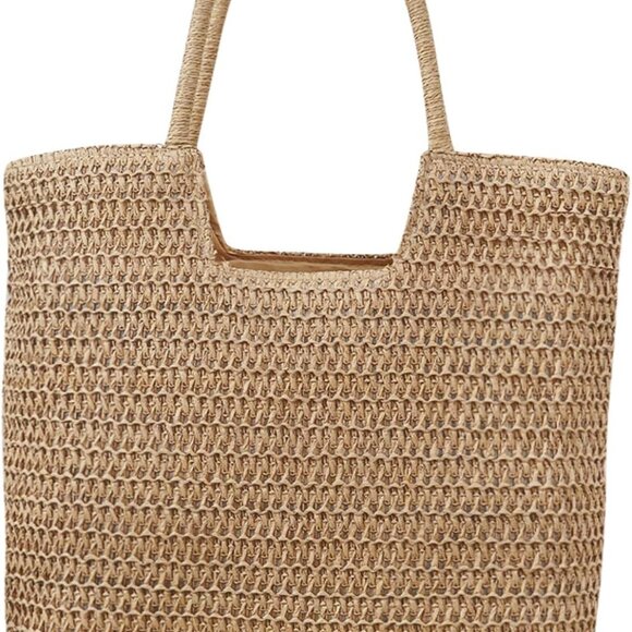 Women’s Woven Straw Beach Tote Bag with Zipper Large Capacity Travel - Picture 1 of 7
